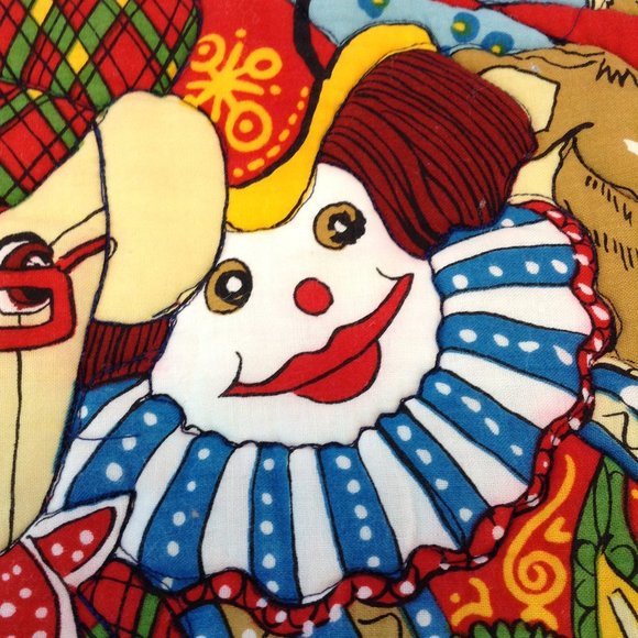 Vintage Quilted Baby Blanket Bears Cow Ducks Pigs Clown 33 1/2" x 41 1/2" - Picture 9 of 15